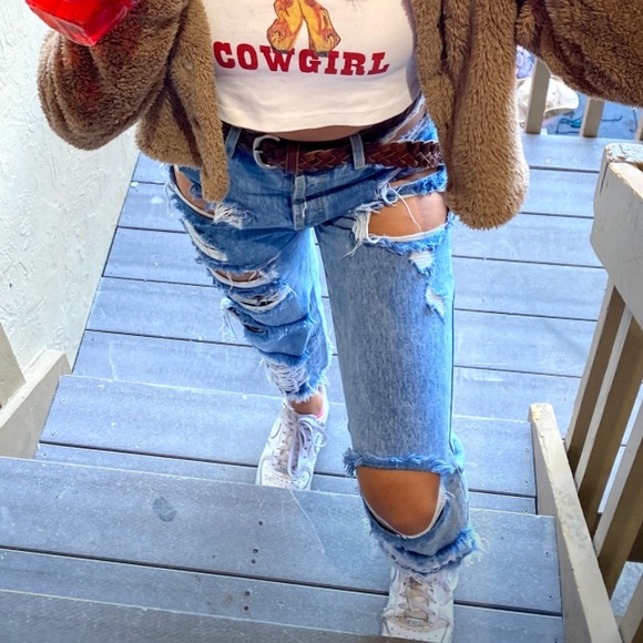 Carmar Distressed Cut Out High Waisted Jeans 28 - Picture 5 of 6